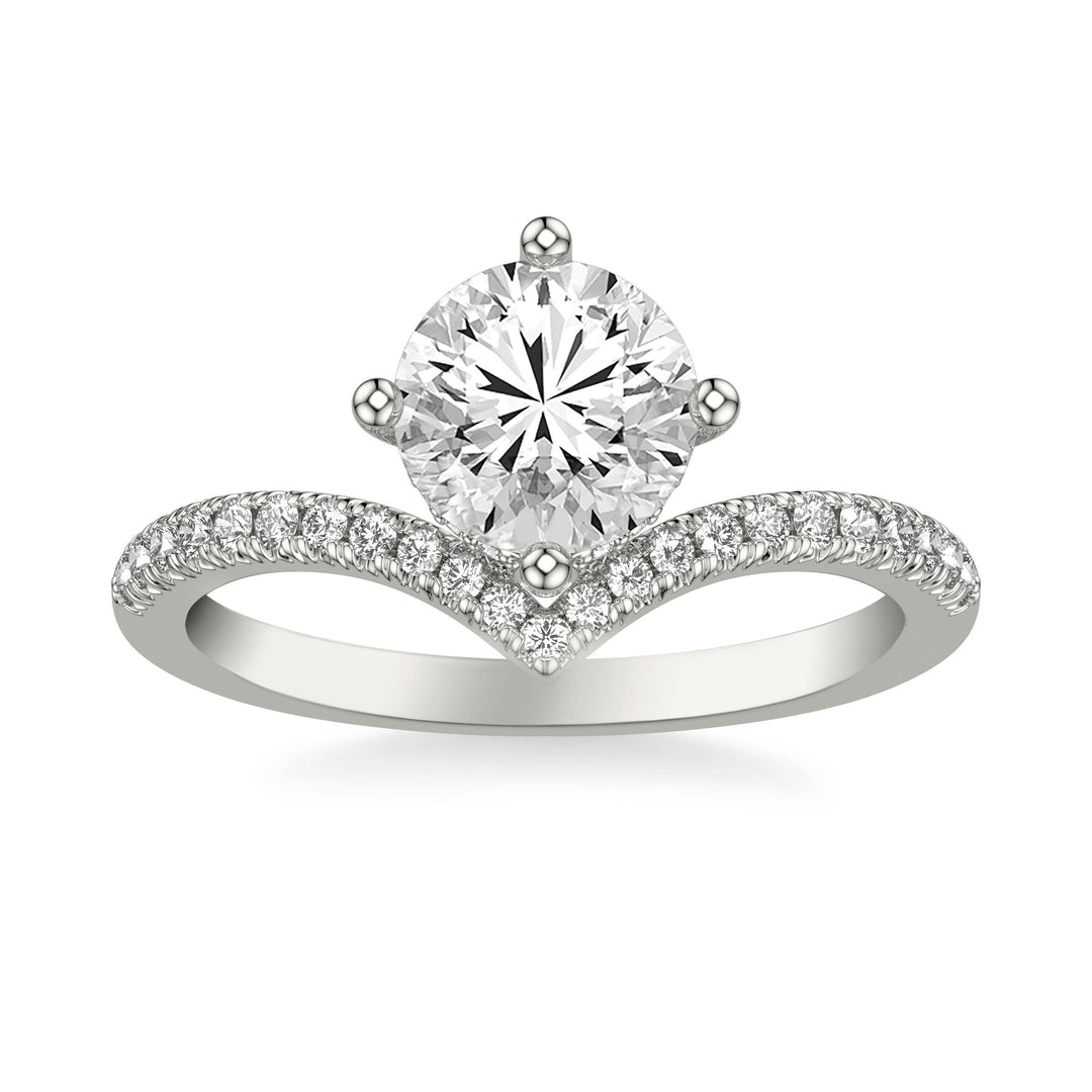 Contemporary Floating Diamond Engagement Ring with V Curved Diamond Shank.  Center Stone is not included.