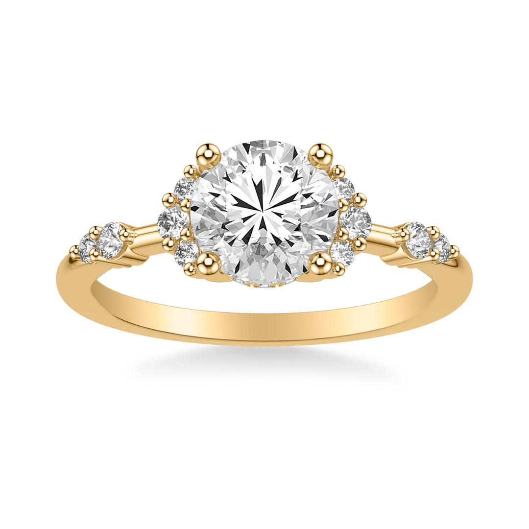 Contemporary Hidden Halo Engagement Ring with Two Round Diamond Cluster Accented Band