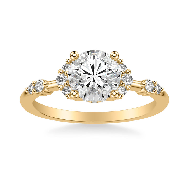 Contemporary Hidden Halo Engagement Ring with Two Round Diamond Cluster Accented Band
