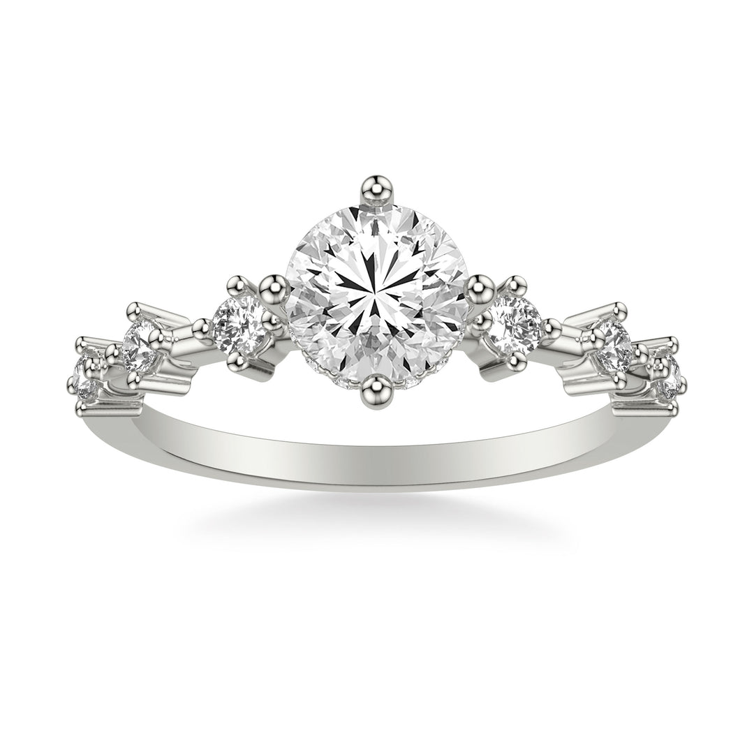 Contemporary Engagement Ring with Hidden Halo and Single Diamond Station Accented Band
