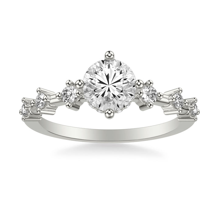 Contemporary Engagement Ring with Hidden Halo and Single Diamond Station Accented Band