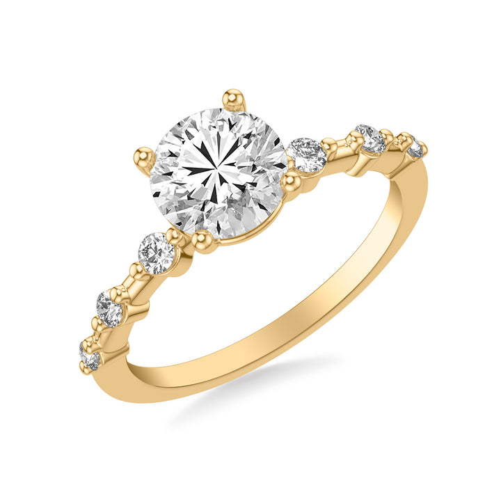 Contemporary Engagement Ring with Single Diamond Station Accented Band.  Center Stone is not included.