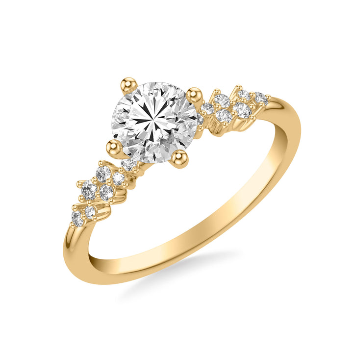 Contemporary Engagement Ring with East West Prong Setting and Scattered Diamond Accented Band