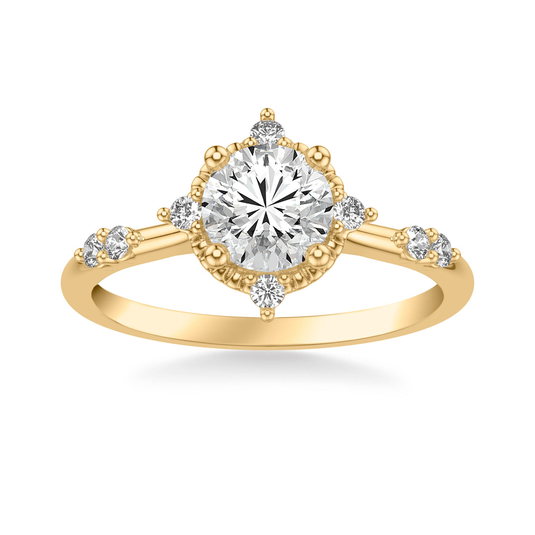 Classic Engagement Ring with Two Diamond Cluster Accented Band