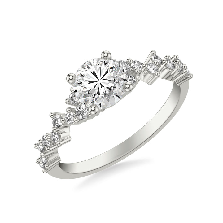 Contemporary Engagement Ring with Scattered Diamond Accented Band