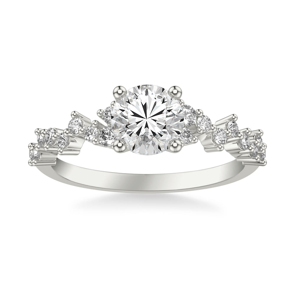 Contemporary Engagement Ring with Scattered Diamond Accented Band