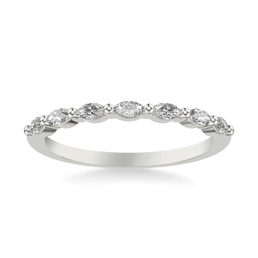 Contemporary Wedding Band with Marquise Diamonds and Shared Prongs