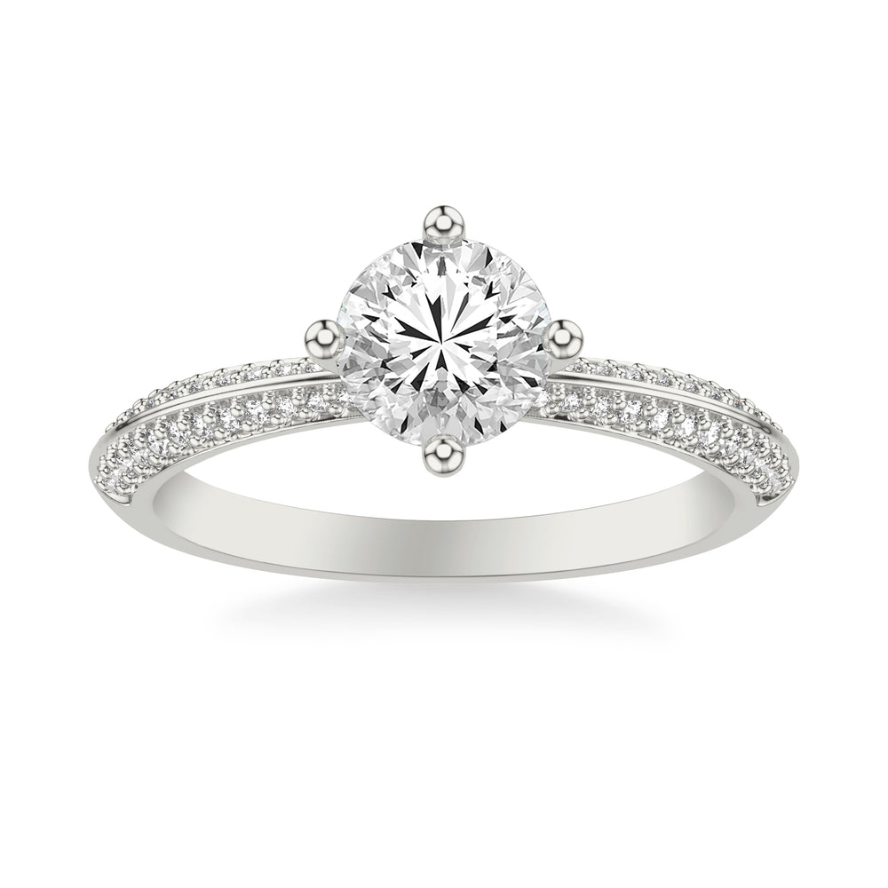 Contemporary Diamond Engagement Ring with a Double Row Diamonds on a Rounded Shank