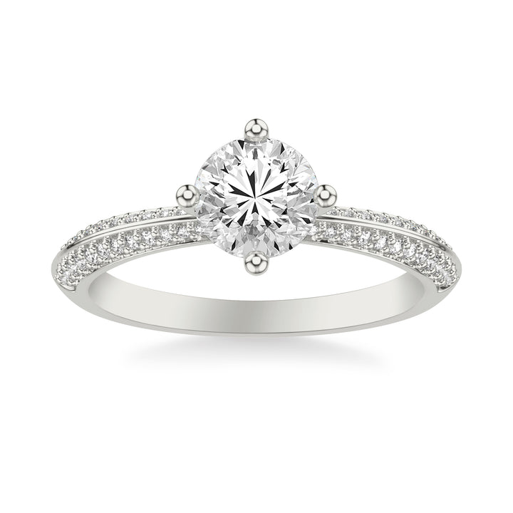 Contemporary Diamond Engagement Ring with a Double Row Diamonds on a Rounded Shank