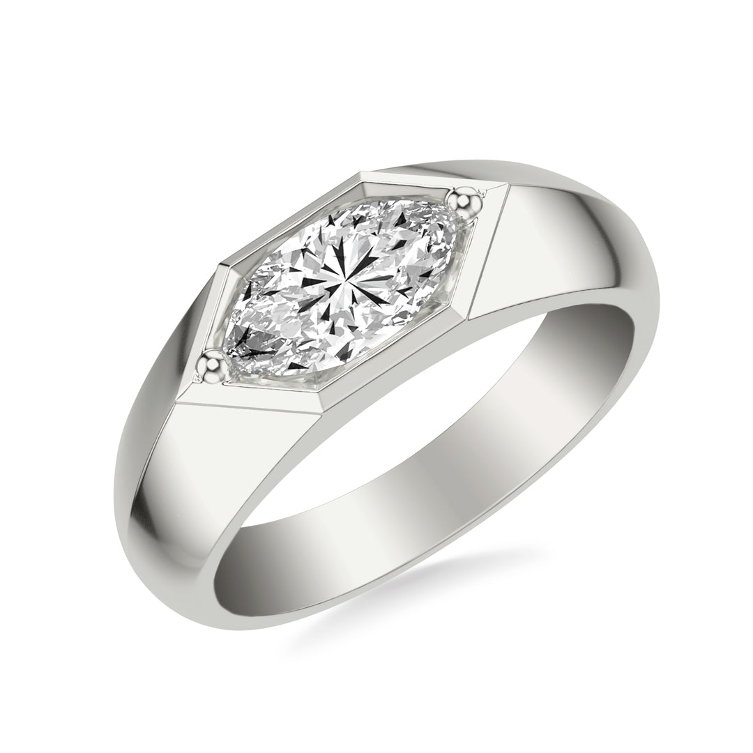 Contemporary East West Oval Engagement Ring with Wide Knife Edge Polish Band .  Center Stone is not included.