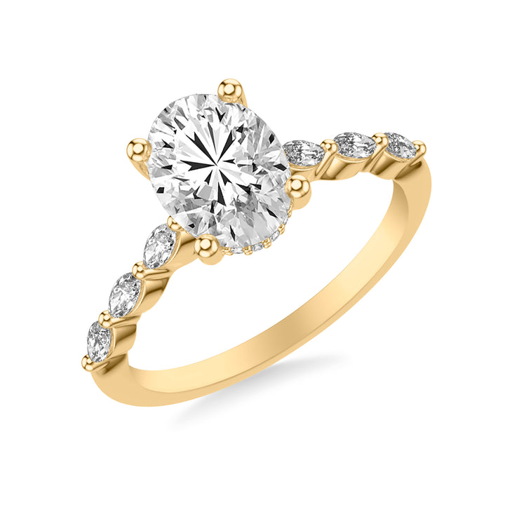 Contemporary Engagement Ring with Marquise Diamonds with Shared Prongs and Hidden Diamond Details.  Center Stone is not included.