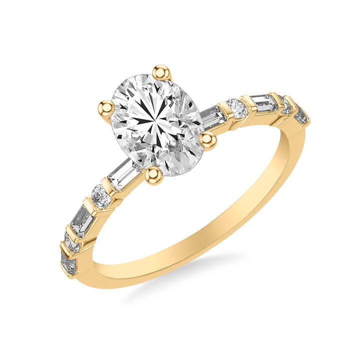Contemporary Engagement Ring with Alternating Baguette and Round Diamond Shank.  Center Stone is not included.