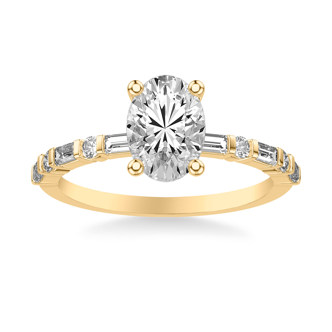 Contemporary Engagement Ring with Alternating Baguette and Round Diamond Shank