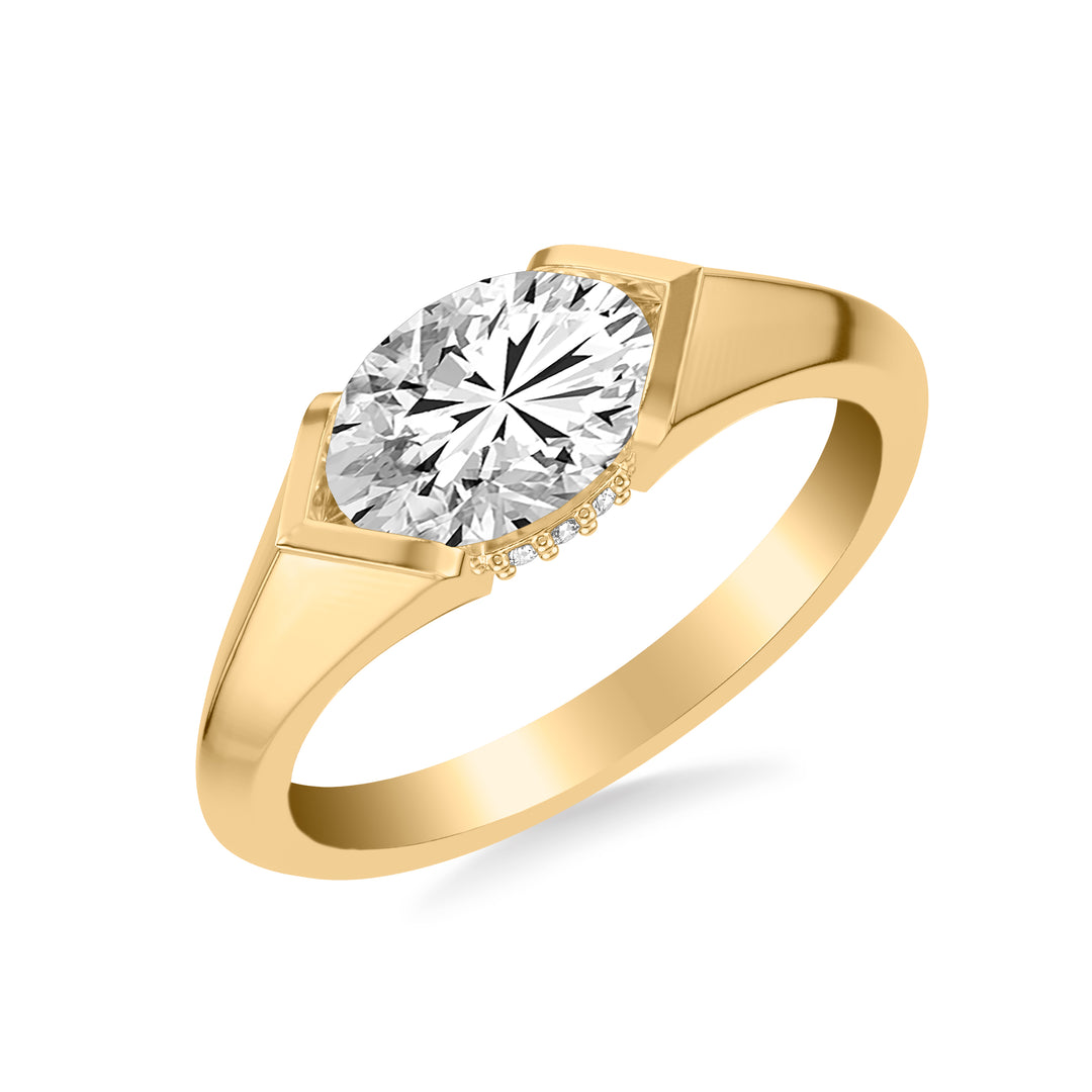31-12167GVY-E.00 - Goldman - Contemporary East West Oval Engagement Ring with Hidden Halo and Knife Edge Polish Band