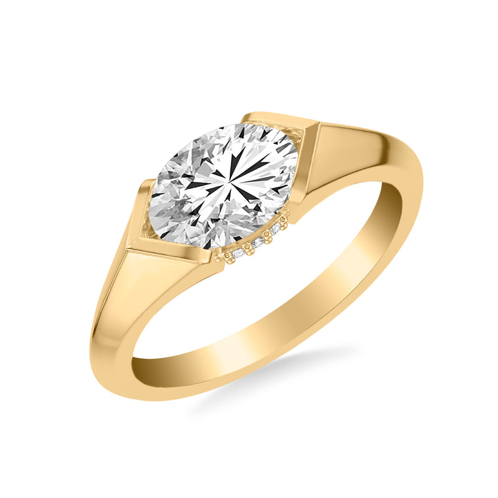 Contemporary East West Oval Engagement Ring with Hidden Halo and Knife Edge Polish Band