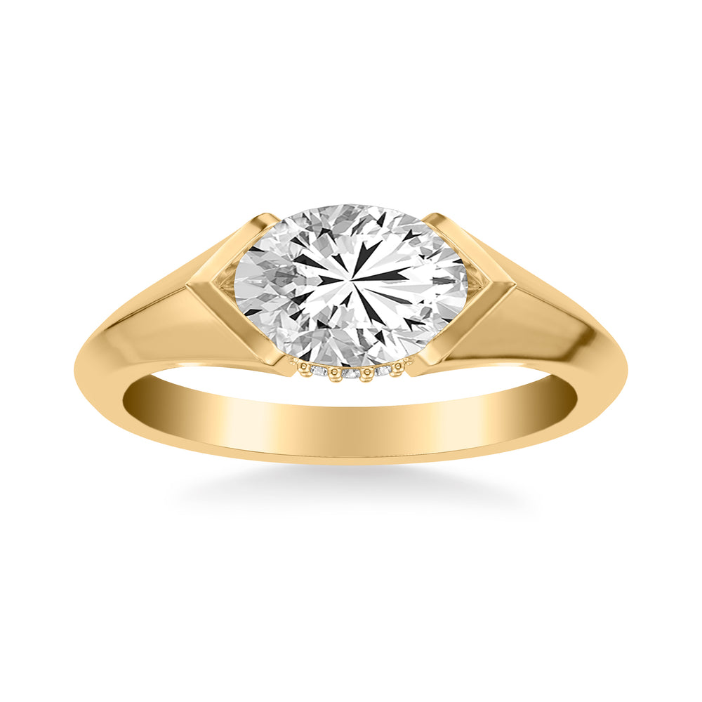 Contemporary East West Oval Engagement Ring with Hidden Halo and Knife Edge Polish Band