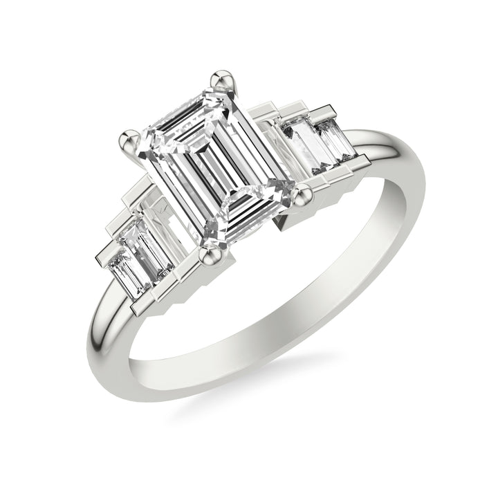 Diamond Engagement Ring with Diamond Baguette Sides .  Center Stone is not included.