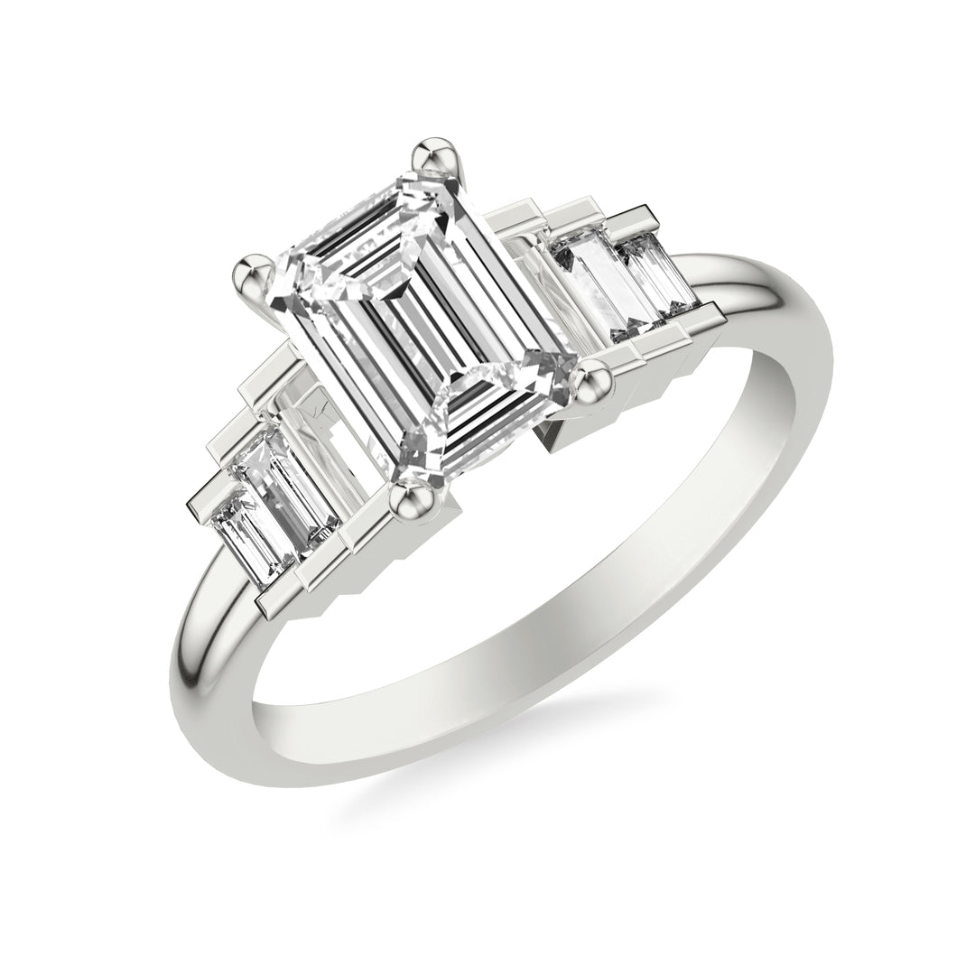 Diamond Engagement Ring with Diamond Baguette Sides .  Center Stone is not included.