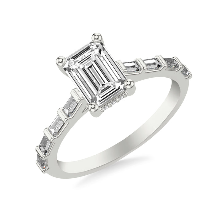 Contemporary Engagement Ring with Baguette Diamond Shank.  Center Stone is not included.
