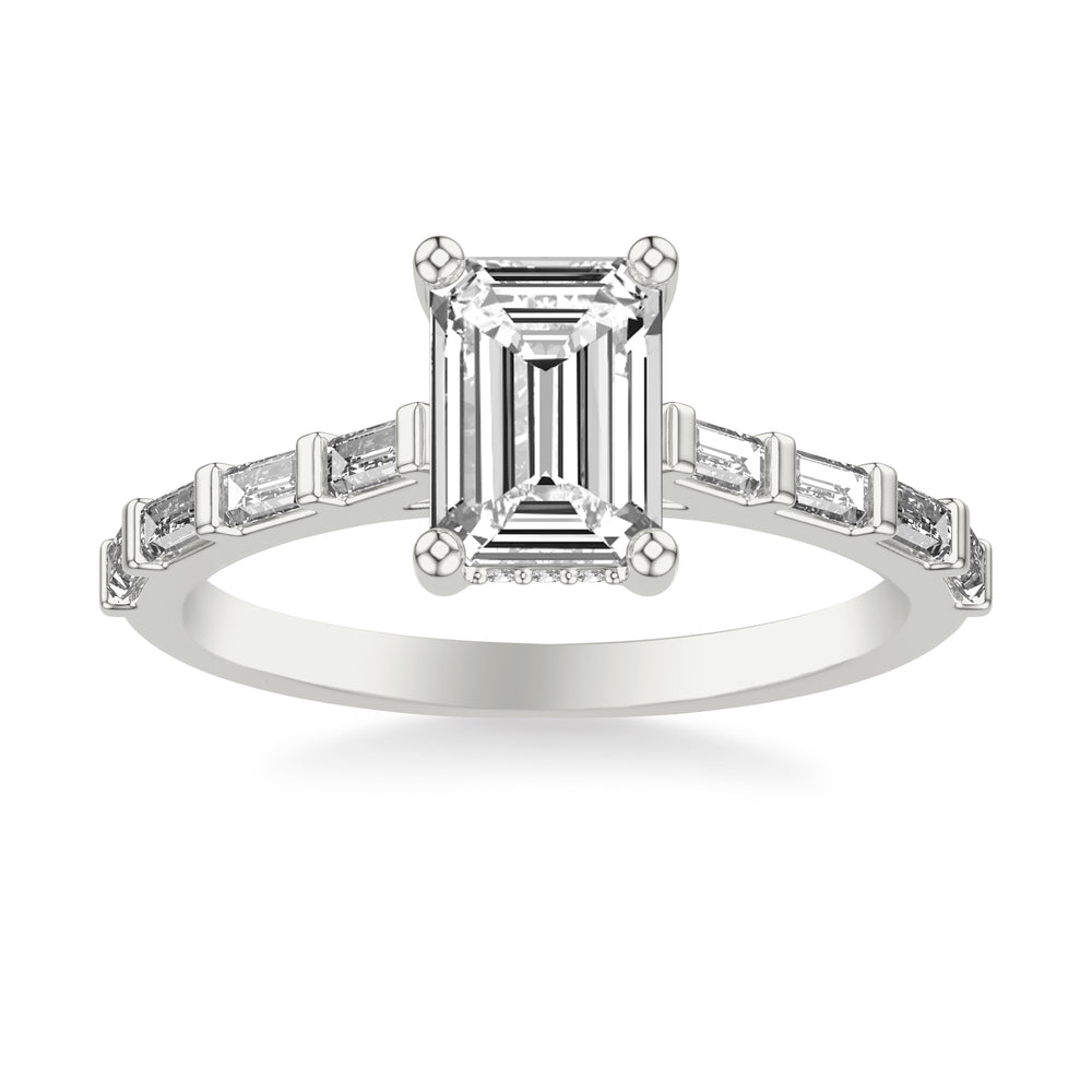 Contemporary Engagement Ring with Baguette Diamond Shank