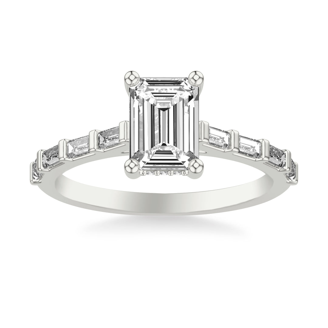 Contemporary Engagement Ring with Baguette Diamond Shank