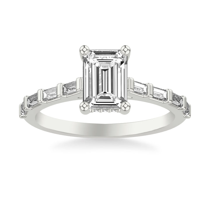 Contemporary Engagement Ring with Baguette Diamond Shank