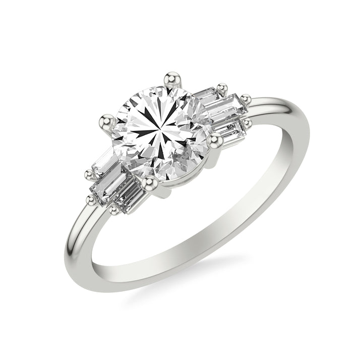 Contemporary Engagement Ring Setting with Diamond Baguettes .  Center Stone is not included.