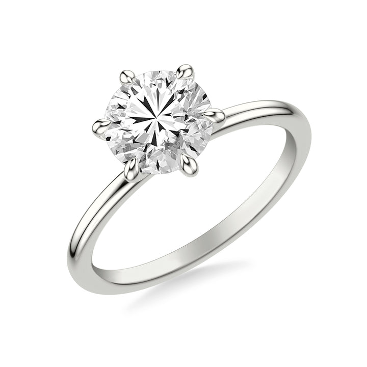 Classic Six Prong Solitaire Engagment Ring with Polished Shank.  Center Stone is not included.