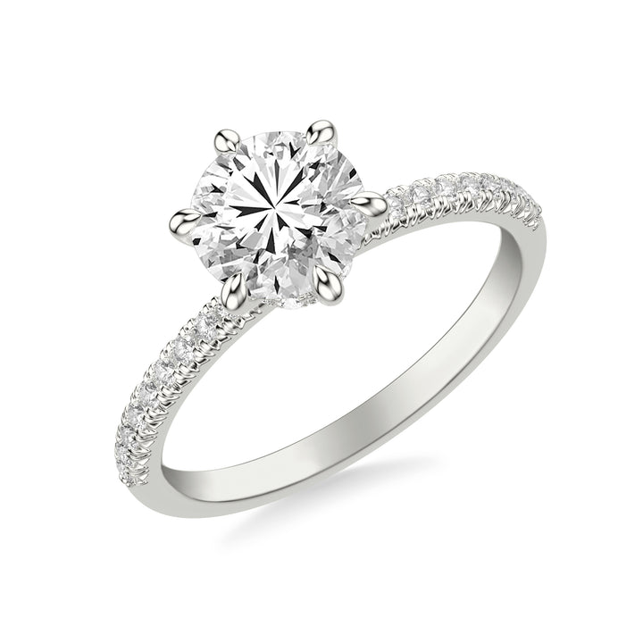 Classic Six Prong Engagement Ring with Diamond Collar and Diamond Shank.  Center Stone is not included.