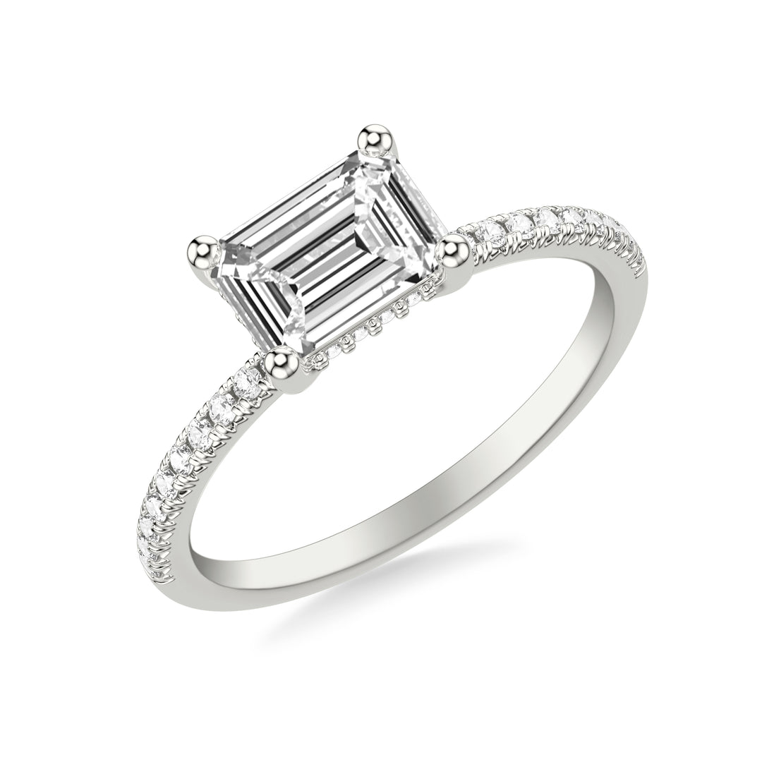 Classic East West Setting Engagement Ring and Hidden Diamond Halo with Diamond Shank
