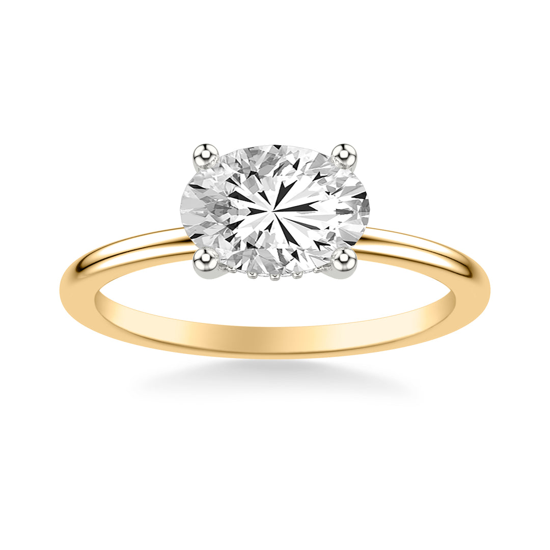 Classic East West Solitaire Engagment Ring and Hidden Diamond Halo with Polished Shank