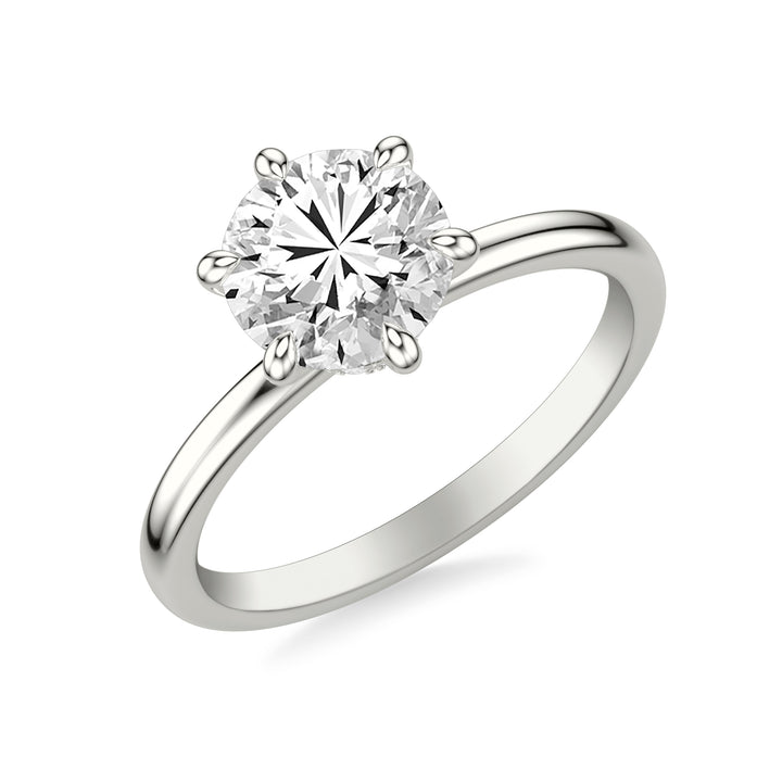 Classic Six Prong Solitaire Engagement Ring and Diamond Collar with Polished Shank.  Center Stone is not included.