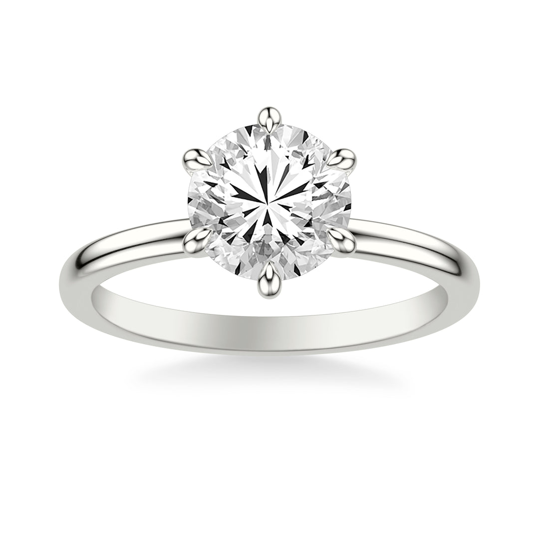 Classic Six Prong Solitaire Engagement Ring and Diamond Collar with Polished Shank