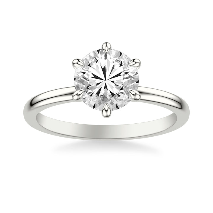 Classic Six Prong Solitaire Engagement Ring and Diamond Collar with Polished Shank