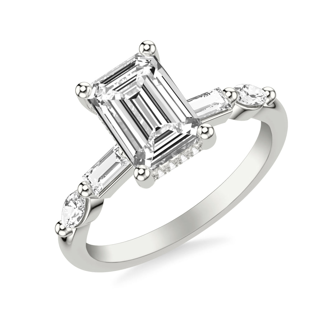 Contemporary Engagement Ring with Hidden Diamond Halo and Mixed Fancy Baguette and Marquise Diamond Shank