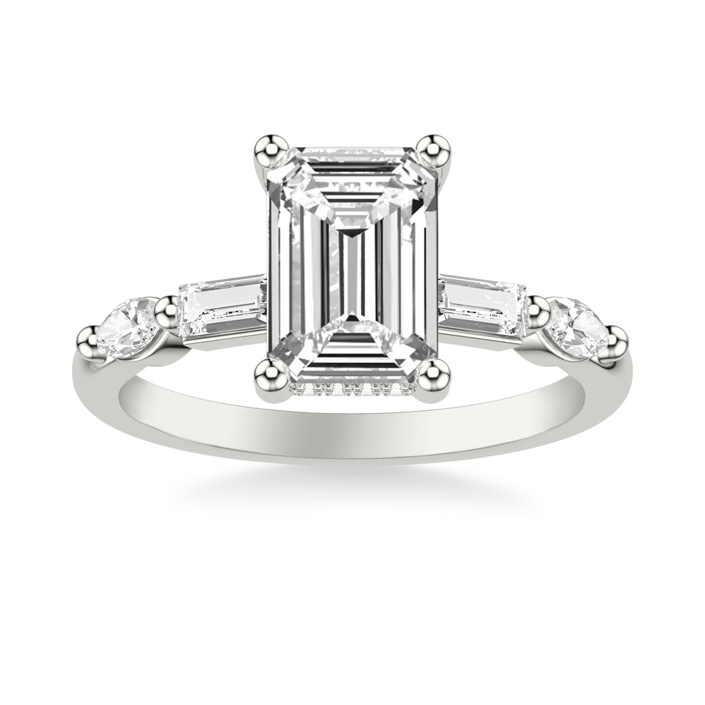 Contemporary Engagement Ring with Hidden Diamond Halo and Mixed Fancy Baguette and Marquise Diamond Shank