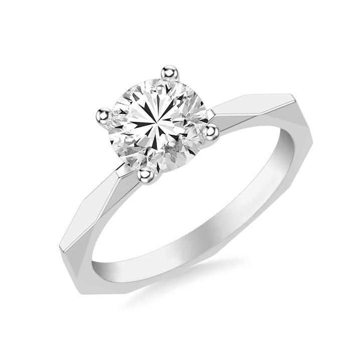 Contemporary Solitaire Engagement Ring with Geometric Faceted Shank.  Center Stone is not included.
