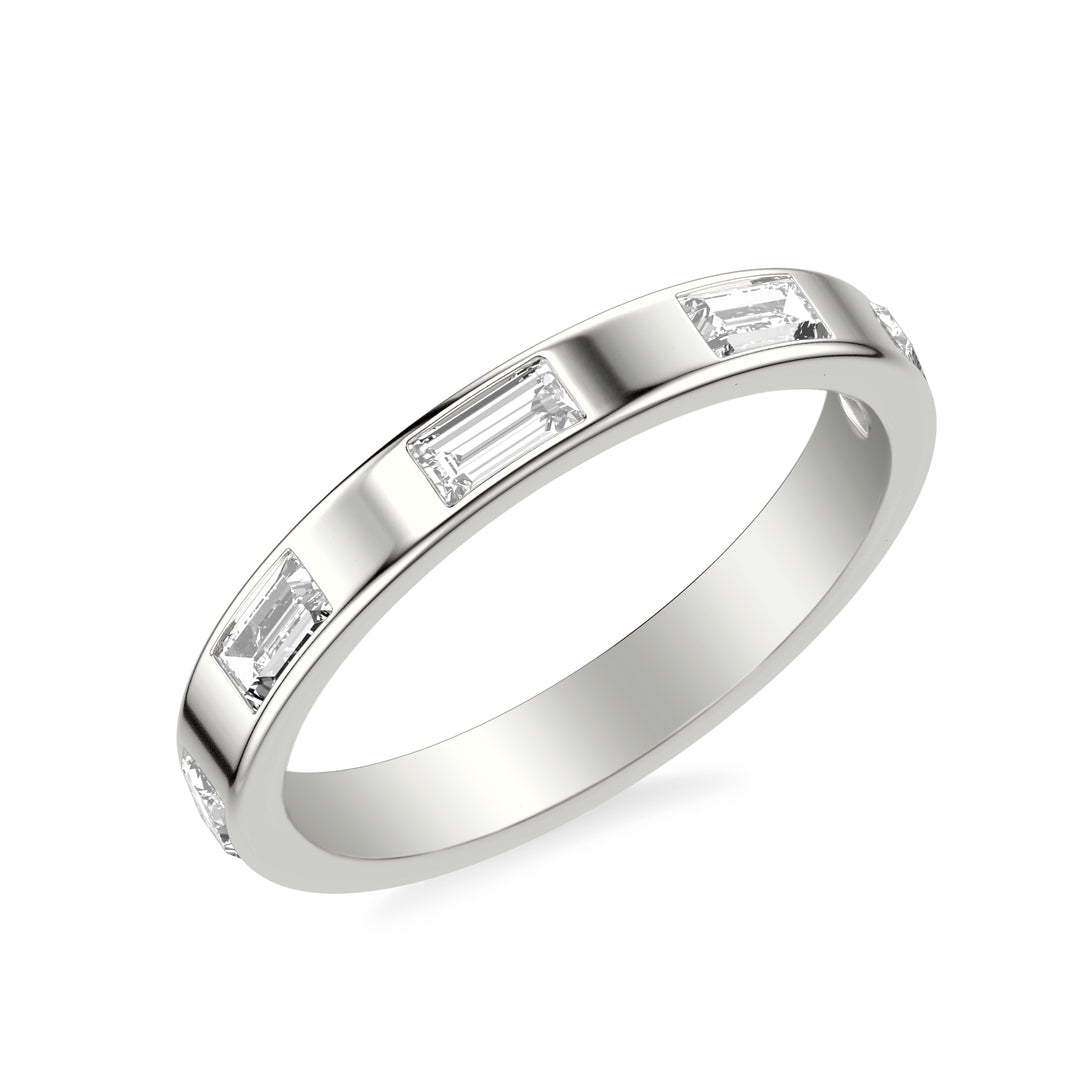 Contemporary Wide Wedding Band with Bezel Set Distance Baguette East/West Diamond Polished Band