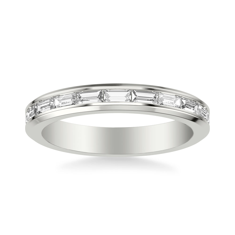 Contemporary Beveled Wedding Band with Channel Set East/West Baguette Diamonds