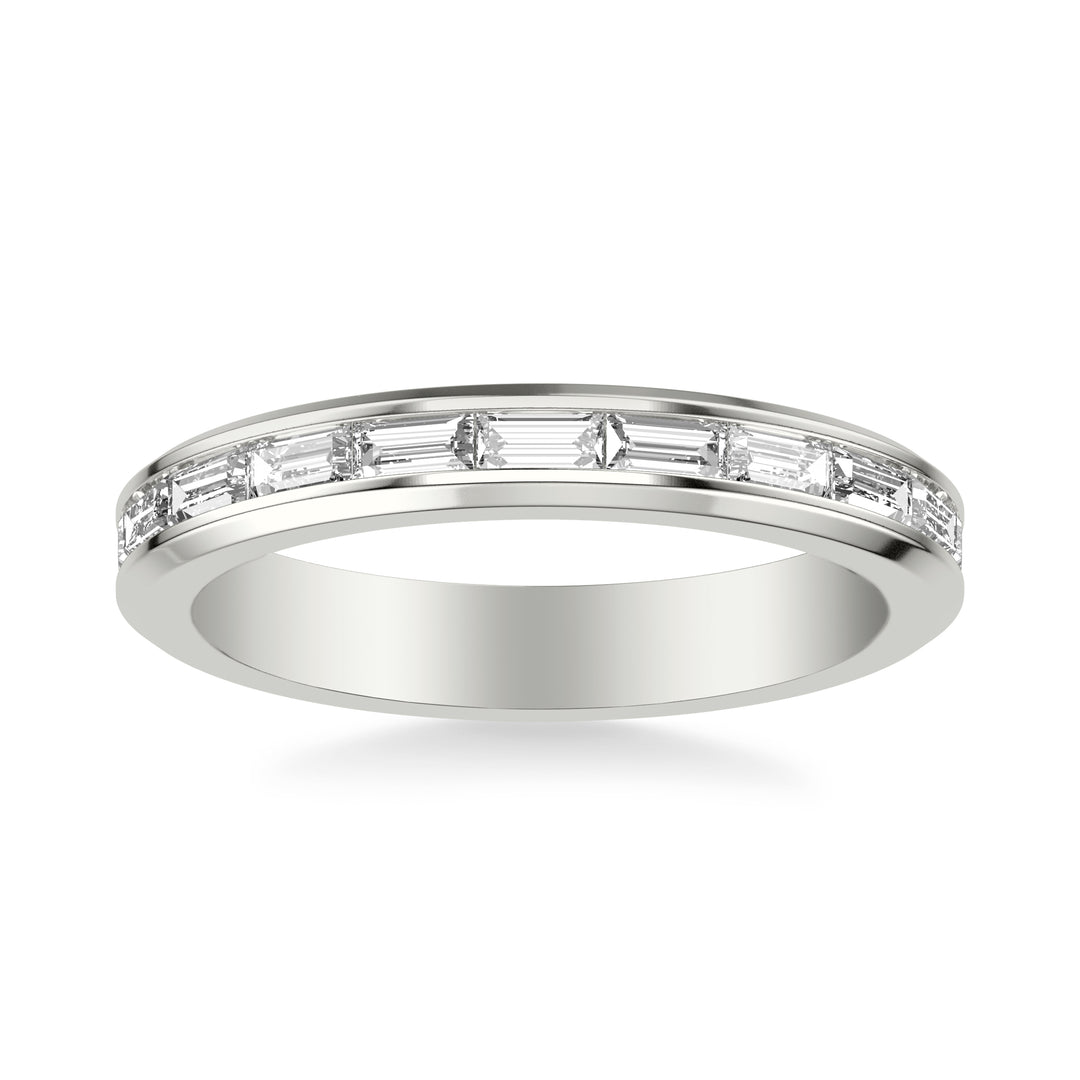 Contemporary Beveled Wedding Band with Channel Set East/West Baguette Diamonds
