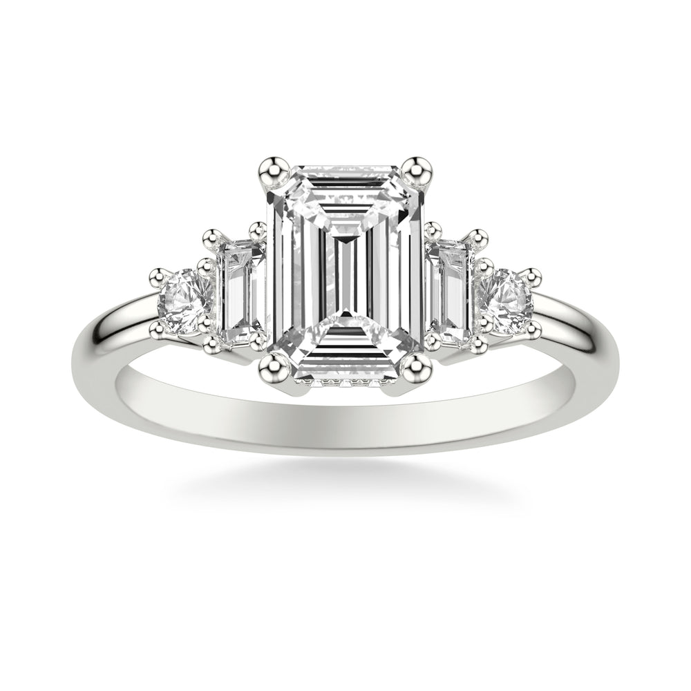 Contemporary Engagement Ring with Baguette and Round Diamonds and Polished Shank