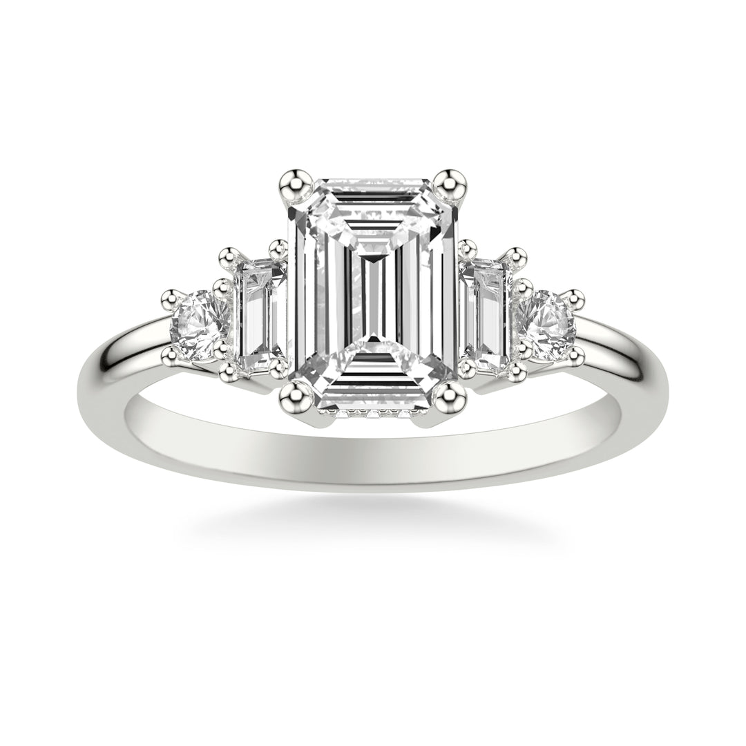 Contemporary Engagement Ring with Baguette and Round Diamonds and Polished Shank