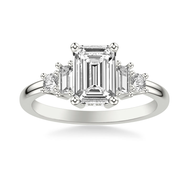 Contemporary Engagement Ring with Baguette and Round Diamonds and Polished Shank