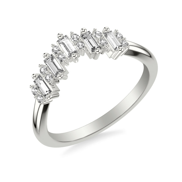 Contemporary Curved Wedding Band with Baguette and Round Diamonds