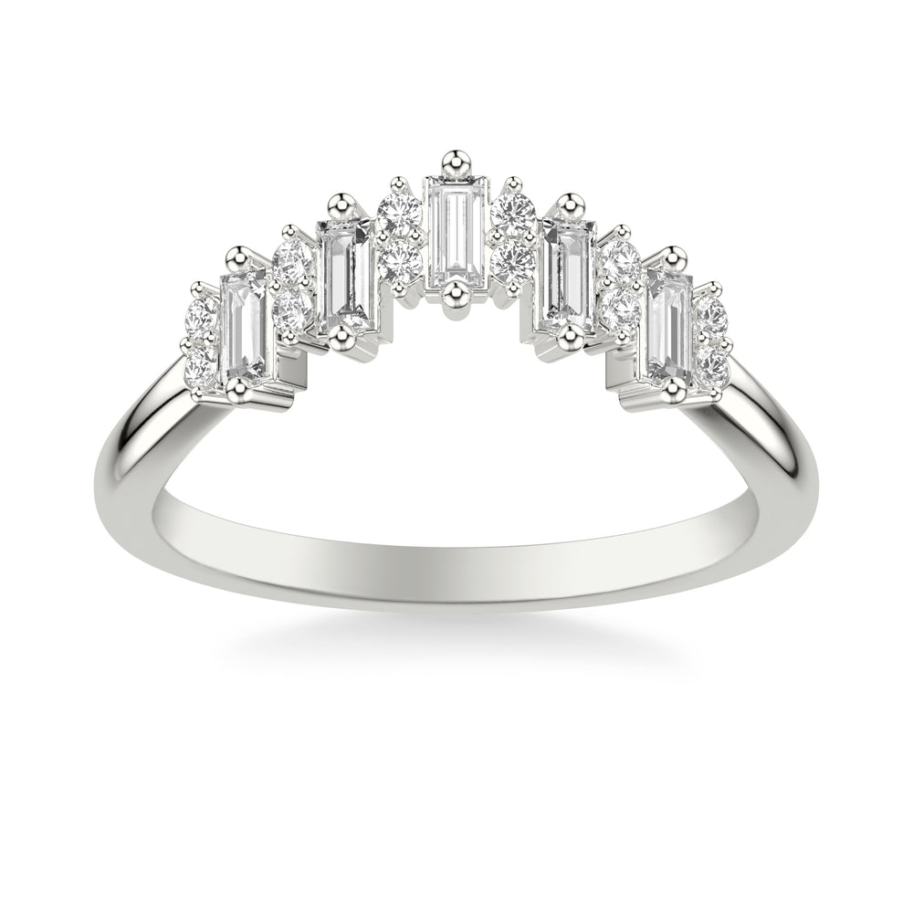 Contemporary Curved Wedding Band with Baguette and Round Diamonds