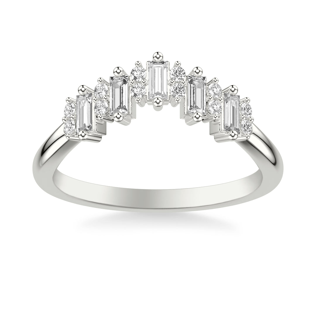Contemporary Curved Wedding Band with Baguette and Round Diamonds