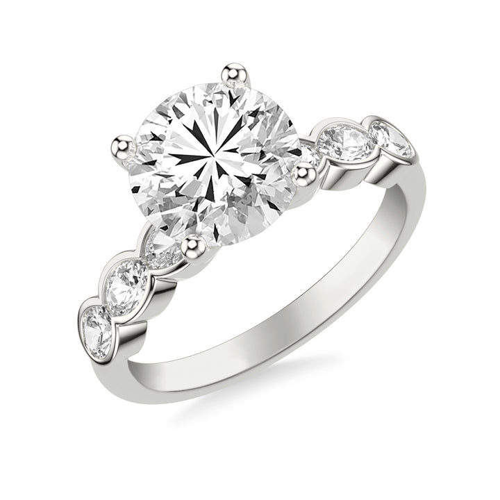 Contemporary Engagement Ring with East-West Bezel Set Oval Diamond Scalloped Shank