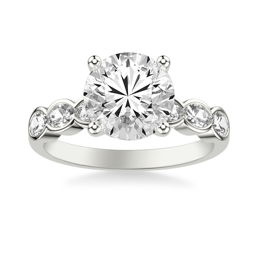 Contemporary Engagement Ring with East-West Bezel Set Oval Diamond Scalloped Shank