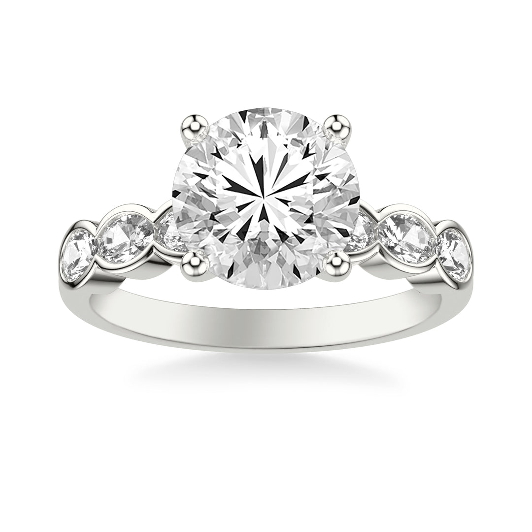 Contemporary Engagement Ring with East-West Bezel Set Oval Diamond Scalloped Shank