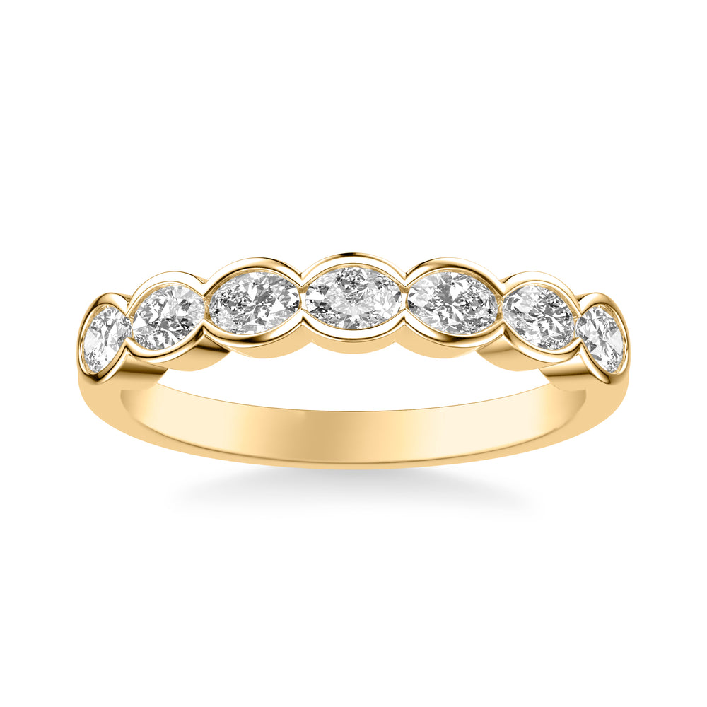 Contemporary East-West Bezel Set Oval Diamond Scalloped Wedding Band